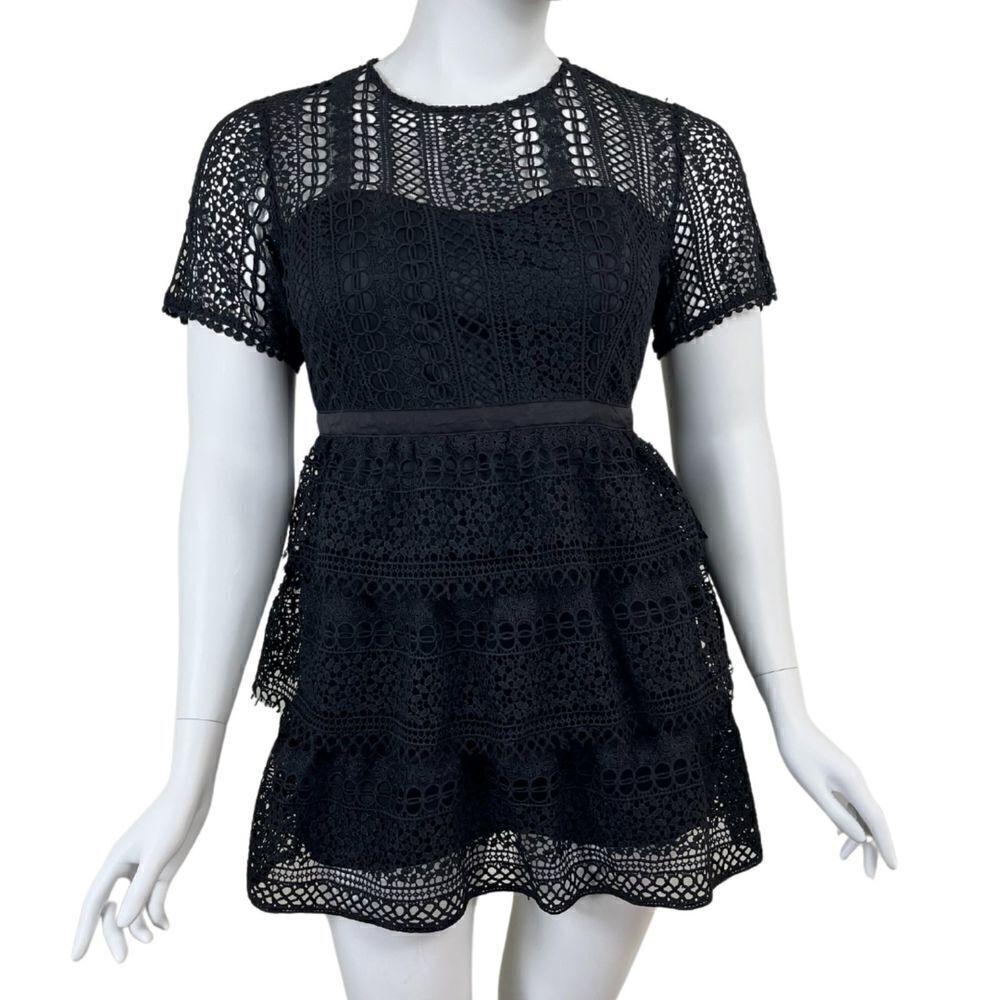 Lulus Size XL Wishlist Black Crochet Lace Tiered Mini Fit & Flare NEW Dress